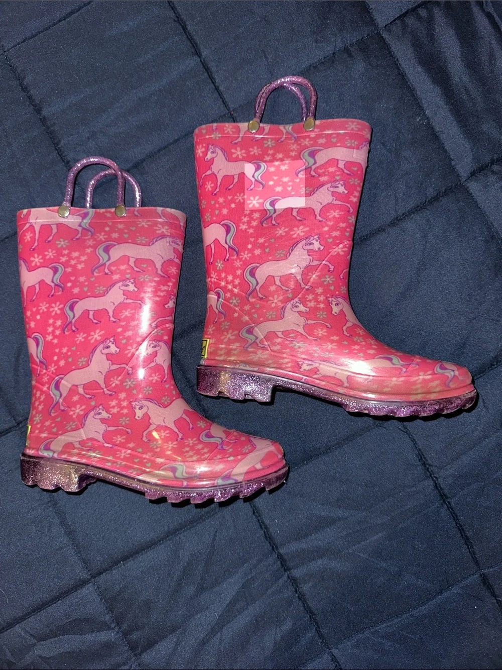 Western Chief Girls' Unicorn Rain Boots w/ Glitter Handles  Working Lights Sz1